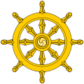 Dharma wheel is a representation of karma cause and effect with the wheel of rebirth. Until you achieve the meditation the pathway to enlightenment path.