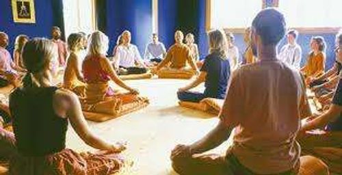 Group meditation at an insight meditation centre. With meditating people within the aura field of each other is the easiest way to start serious meditation.